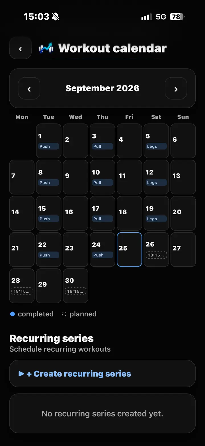 SetTrace Trainingskalender